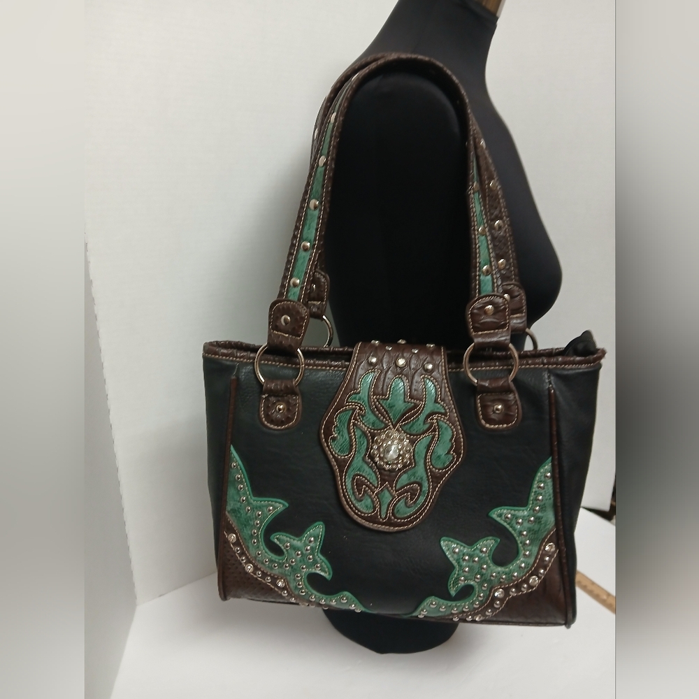 P&G Vintage Western Styled Studded  Embroidered Shoulder Bag